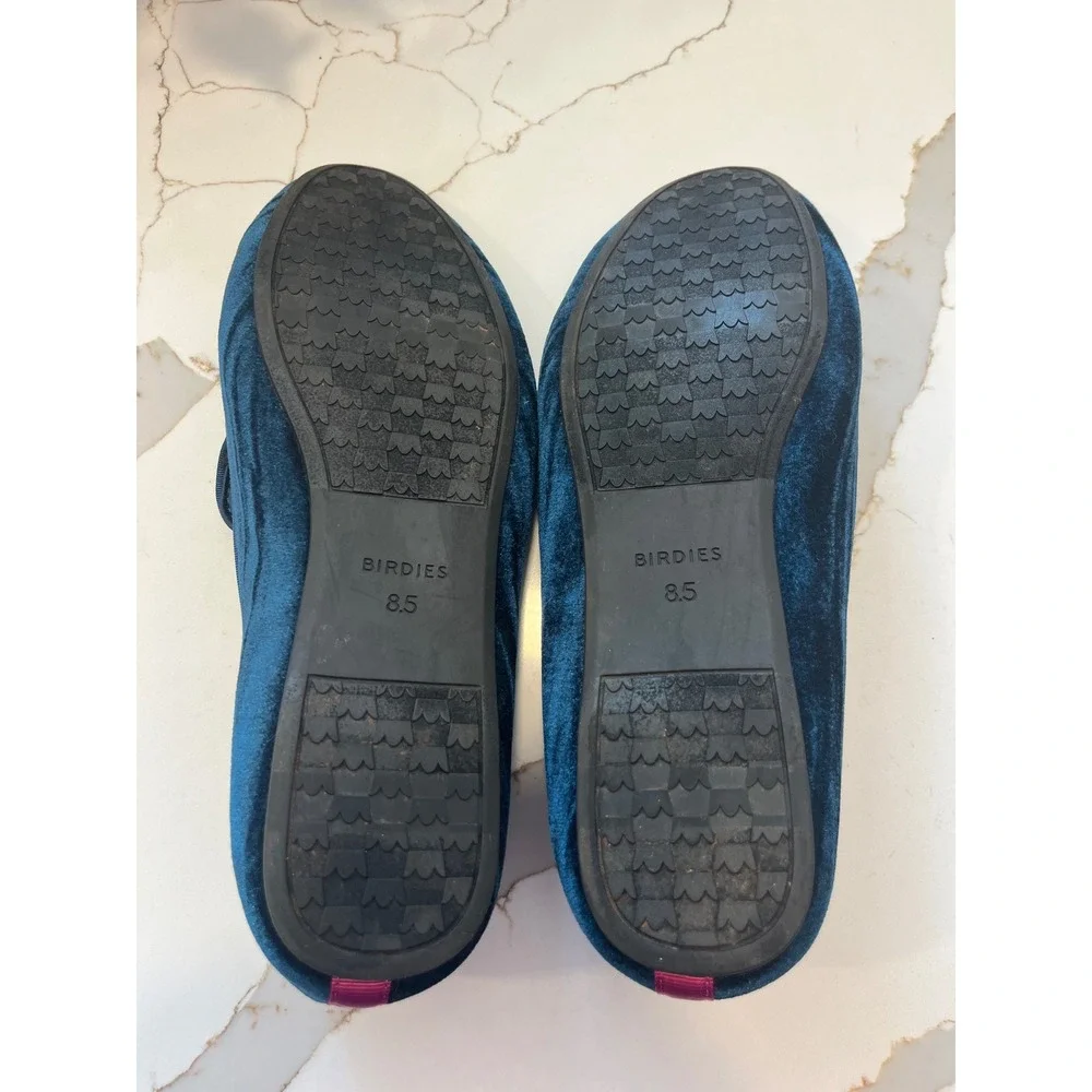 Birdies The Starling Blue Crushed Velvet Loafers Smoking Slippers Womens 8.5